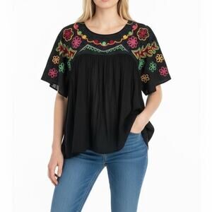 Anthropologie Free Generation Los Angeles boho embroidered babydoll top NWT